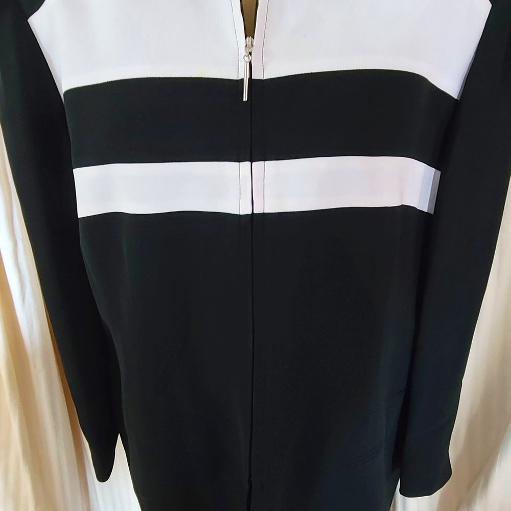 Dana Buchman Black pantsuit with White stripes.